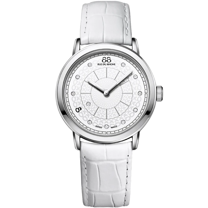 Дамски ръчен часовник с кварцов механизъм - корпус от Стомана - Естествена кожа - цвят Бял Бял