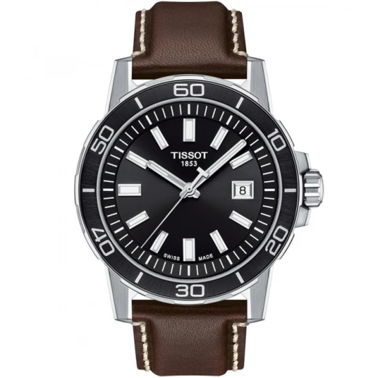 Мъжки ръчен часовник с кварцов механизъм - корпус от Стомана и алуминий - Естествена кожа - цвят Черен Кафяв