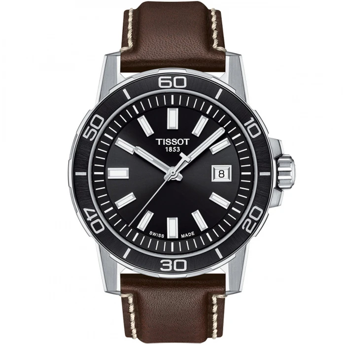 Мъжки ръчен часовник с кварцов механизъм - корпус от Стомана и алуминий - Естествена кожа - цвят Черен Кафяв