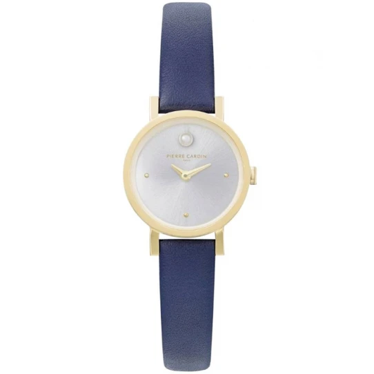 Дамски ръчен часовник с кварцов механизъм - корпус от Стомана - Естествена кожа - цвят Сребрист Син