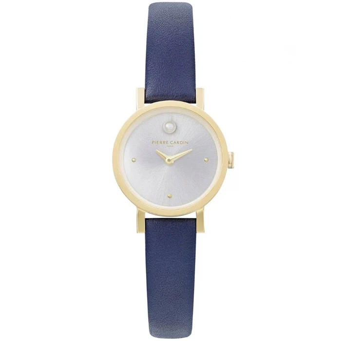 Дамски ръчен часовник с кварцов механизъм - корпус от Стомана - Естествена кожа - цвят Сребрист Син