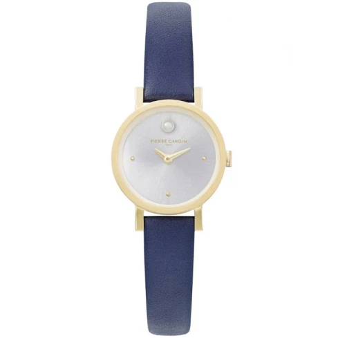 Дамски ръчен часовник с кварцов механизъм - корпус от Стомана - Естествена кожа - цвят Сребрист Син