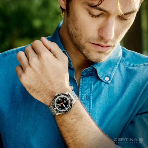 Мъжки ръчен часовник с автоматичен механизъм - корпус от Стомана - Меш - цвят Черен Сив