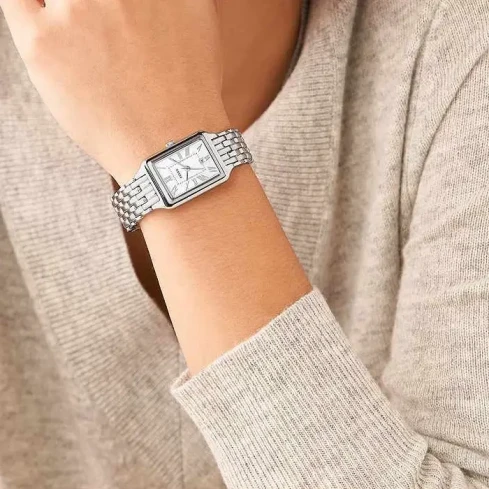 Дамски ръчен часовник с кварцов механизъм - корпус от Стомана - Стоманена верижка - цвят Бял Сив