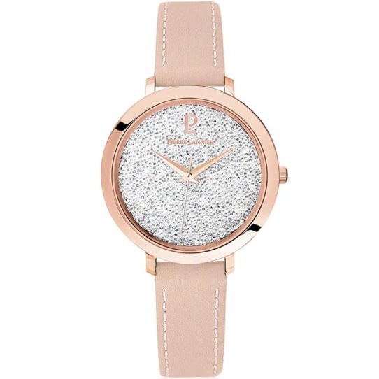 Дамски ръчен часовник с кварцов механизъм - корпус от Стомана - Естествена кожа - цвят Бял Розов