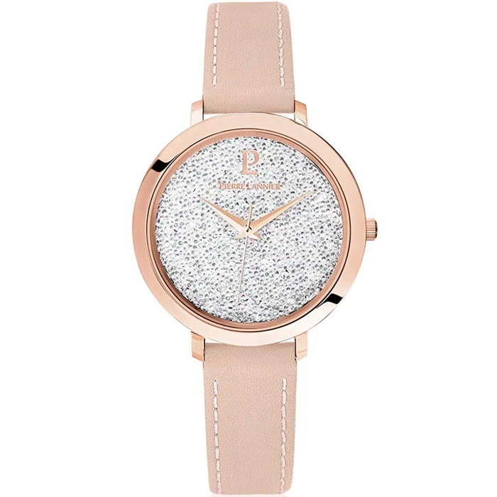 Дамски ръчен часовник с кварцов механизъм - корпус от Стомана - Естествена кожа - цвят Бял Розов