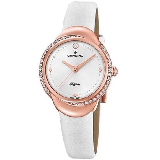 Дамски ръчен часовник с кварцов механизъм - корпус от Стомана - Естествена кожа - цвят Бял Бял