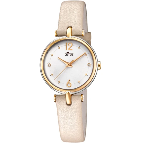 Дамски ръчен часовник с кварцов механизъм - корпус от Стомана - Естествена кожа - цвят Бял Бежов