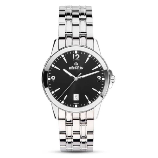 Мъжки ръчен часовник с кварцов механизъм - корпус от Стомана - Стоманена верижка - цвят Черен Сив