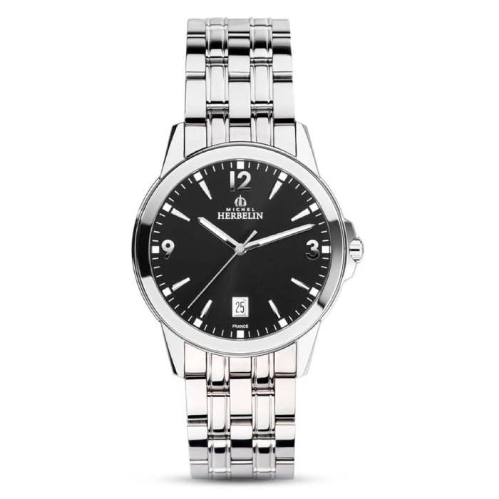 Мъжки ръчен часовник с кварцов механизъм - корпус от Стомана - Стоманена верижка - цвят Черен Сив