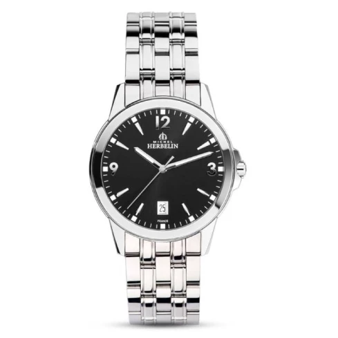 Мъжки ръчен часовник с кварцов механизъм - корпус от Стомана - Стоманена верижка - цвят Черен Сив