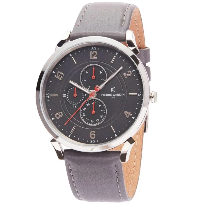 Мъжки ръчен часовник с кварцов механизъм - корпус от Стомана - Естествена кожа - цвят Черен Сив