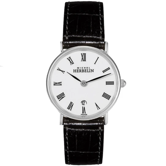 Дамски ръчен часовник с кварцов механизъм - корпус от Стомана - Естествена кожа - цвят Бял Черен