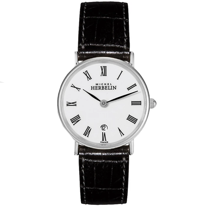 Дамски ръчен часовник с кварцов механизъм - корпус от Стомана - Естествена кожа - цвят Бял Черен