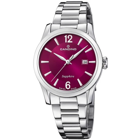 Дамски ръчен часовник с кварцов механизъм - корпус от Стомана - Стоманена верижка - цвят Червен Сив