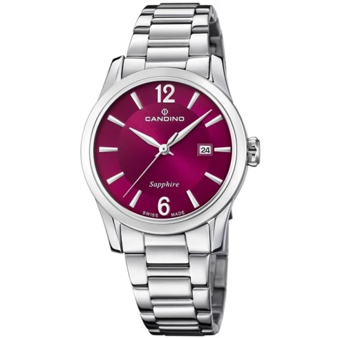 Дамски ръчен часовник с кварцов механизъм - корпус от Стомана - Стоманена верижка - цвят Червен Сив