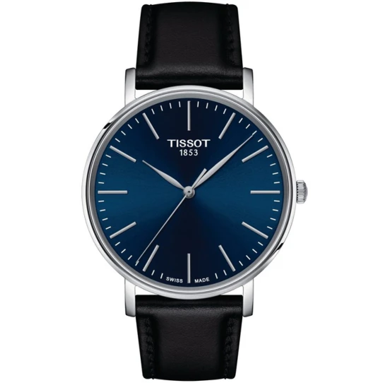 Мъжки ръчен часовник с кварцов механизъм - корпус от Стомана - Естествена кожа - цвят Син Черен