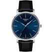 Мъжки ръчен часовник с кварцов механизъм - корпус от Стомана - Естествена кожа - цвят Син Черен