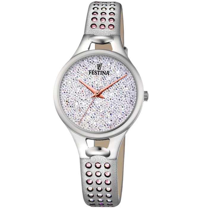 Дамски ръчен часовник с кварцов механизъм - корпус от Стомана - Естествена кожа - цвят Бял Розов