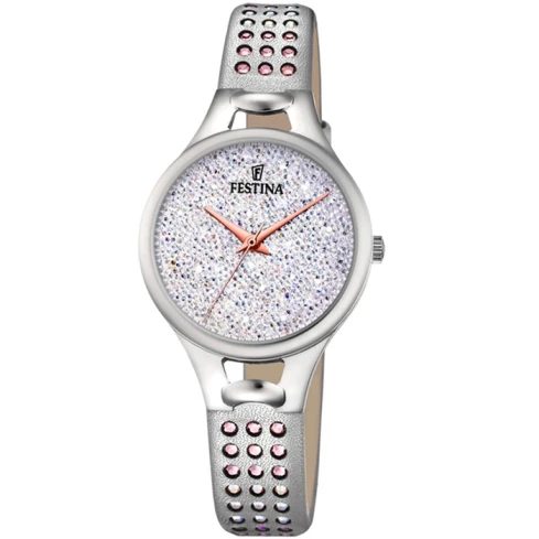 Дамски ръчен часовник с кварцов механизъм - корпус от Стомана - Естествена кожа - цвят Бял Розов