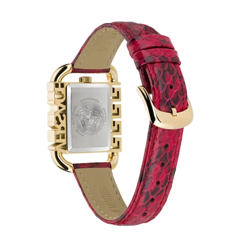 Дамски ръчен часовник с кварцов механизъм - корпус от Стомана - Естествена кожа - цвят Черен Червен