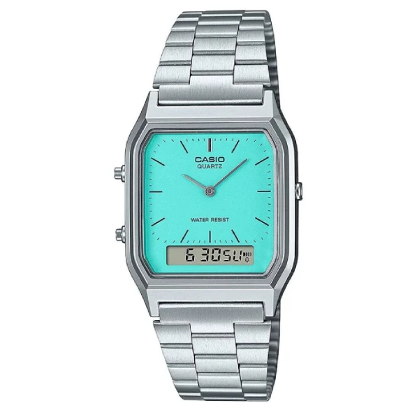 Унисекс ръчен часовник с кварцов механизъм - корпус от Стомана - Стоманена верижка - цвят Тюркоаз