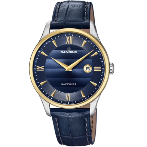 Мъжки ръчен часовник с кварцов механизъм - корпус от Стомана - Естествена кожа - цвят Син Син