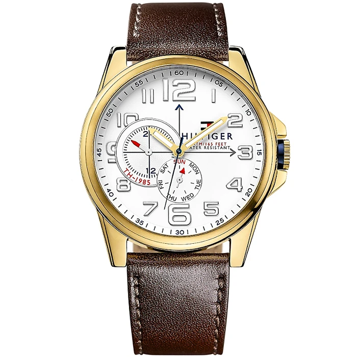 Мъжки ръчен часовник с кварцов механизъм - корпус от Стомана - Естествена кожа - цвят Бял Кафяв