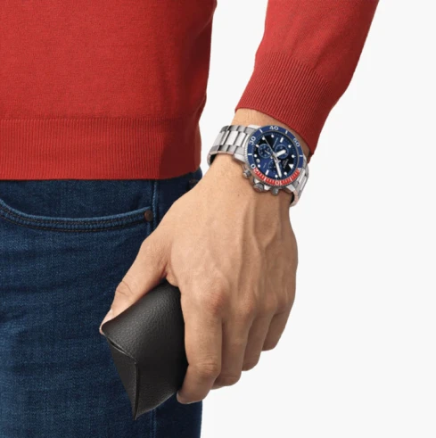 Мъжки ръчен часовник с кварцов механизъм - корпус от Стомана - Стоманена верижка - цвят Син Сив