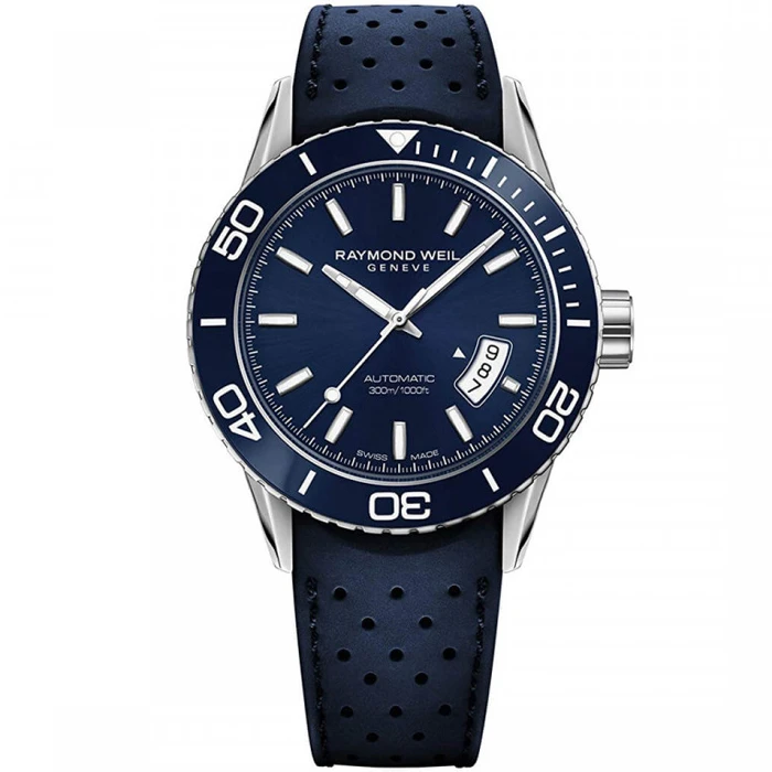 Мъжки ръчен часовник с автоматичен механизъм - корпус от Стомана - Каучук - цвят Син Син