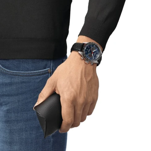 Tissot T131.627.16.042.00 PRS 516 Automatic Chronograph - Мъжки ръчен часовник с автоматичен механизъм - корпус от Стомана - Естествена кожа - цвят Син Червен