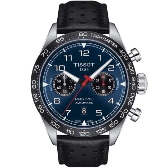 Tissot T131.627.16.042.00 PRS 516 Automatic Chronograph - Мъжки ръчен часовник с автоматичен механизъм - корпус от Стомана - Естествена кожа - цвят Син Червен