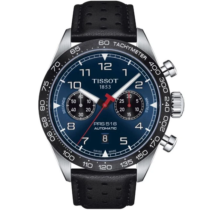 Мъжки ръчен часовник с автоматичен механизъм - корпус от Стомана - Естествена кожа - цвят Син Червен