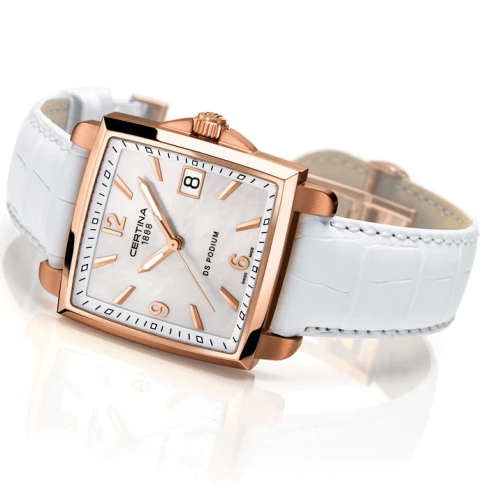 Certina C001.310.36.117.00 DS Podium Square - Мъжки ръчен часовник с кварцов механизъм - корпус от Стомана - Естествена кожа - цвят Седеф Бял