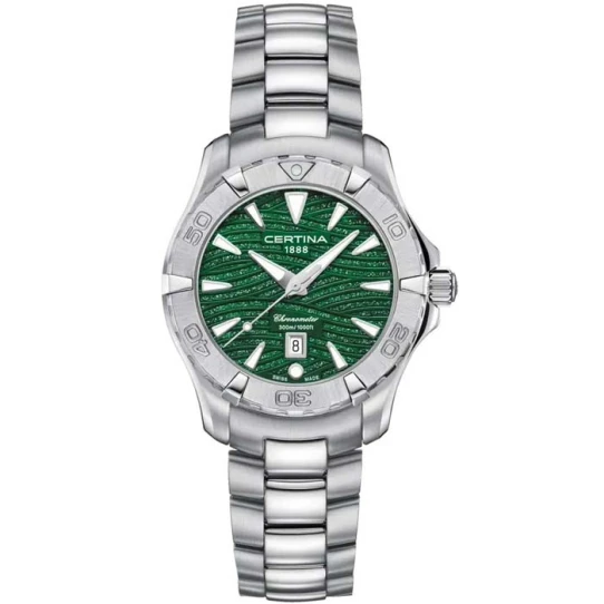 Certina C032.251.11.091.09 DS Action - Дамски ръчен часовник с кварцов механизъм - корпус от Стомана - Стоманена верижка - цвят Зелен Сив