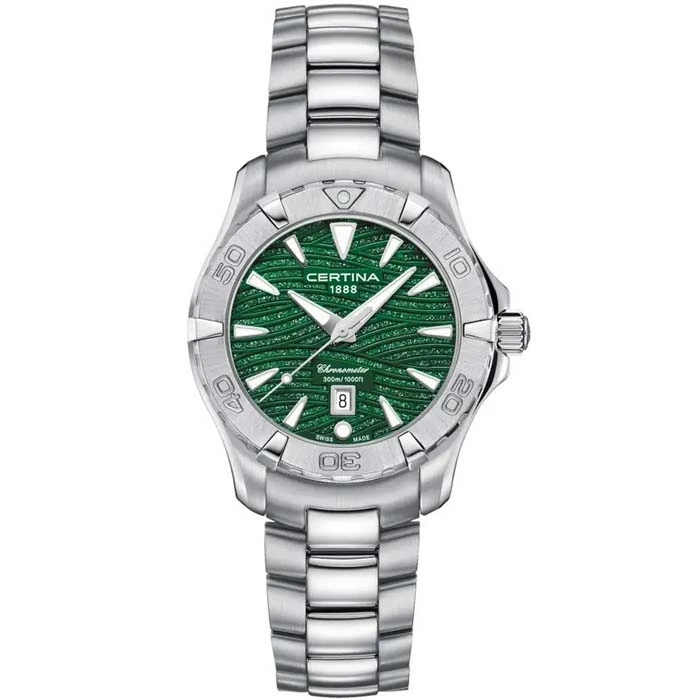 Дамски ръчен часовник с кварцов механизъм - корпус от Стомана - Стоманена верижка - цвят Зелен Сив