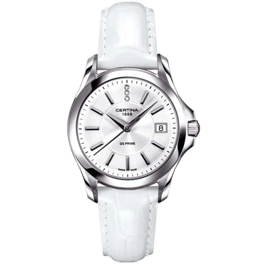 Дамски ръчен часовник с кварцов механизъм - корпус от Стомана - Естествена кожа - цвят Сребрист Бял