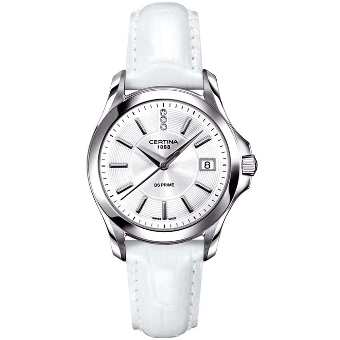 Certina C004.210.16.036.00 DS Prime - Дамски ръчен часовник с кварцов механизъм - корпус от Стомана - Естествена кожа - цвят Сребрист Бял
