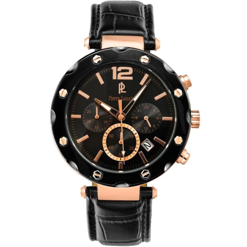 Мъжки ръчен часовник с кварцов механизъм - корпус от Стомана - Естествена кожа - цвят Черен Черен