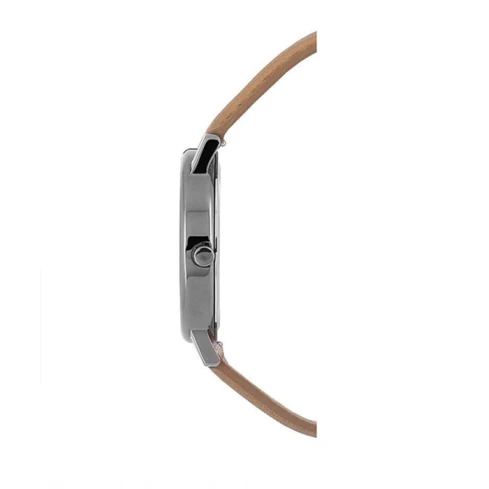 Мъжки ръчен часовник с кварцов механизъм - корпус от Стомана - Естествена кожа - цвят Черен Кафяв