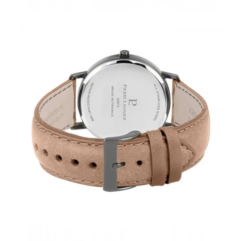 Мъжки ръчен часовник с кварцов механизъм - корпус от Стомана - Естествена кожа - цвят Черен Кафяв