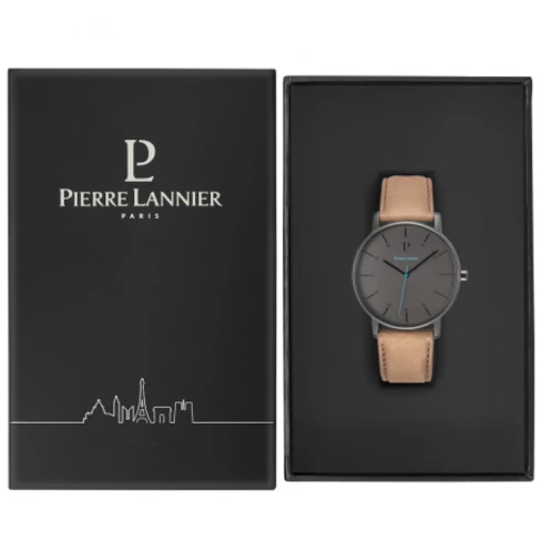 Мъжки ръчен часовник с кварцов механизъм - корпус от Стомана - Естествена кожа - цвят Черен Кафяв