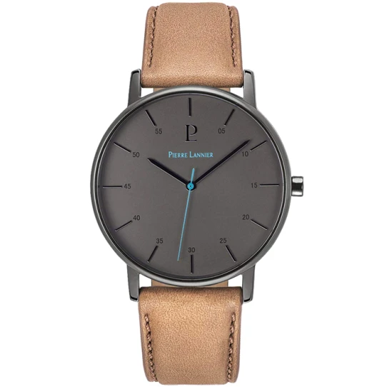 Мъжки ръчен часовник с кварцов механизъм - корпус от Стомана - Естествена кожа - цвят Черен Кафяв