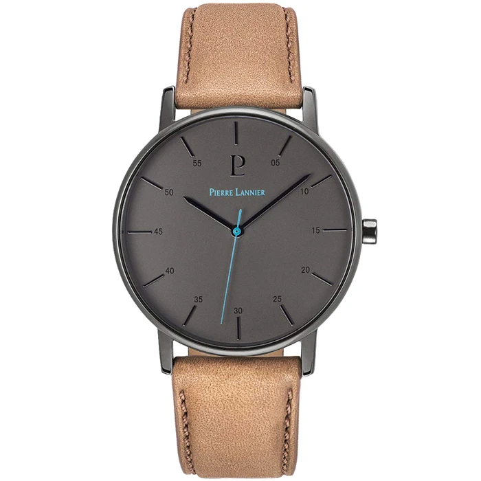 Мъжки ръчен часовник с кварцов механизъм - корпус от Стомана - Естествена кожа - цвят Черен Кафяв