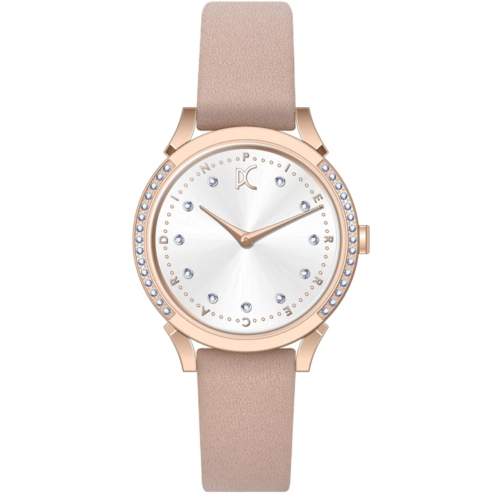 Дамски ръчен часовник с кварцов механизъм - корпус от Стомана - Естествена кожа - цвят Сив Розов