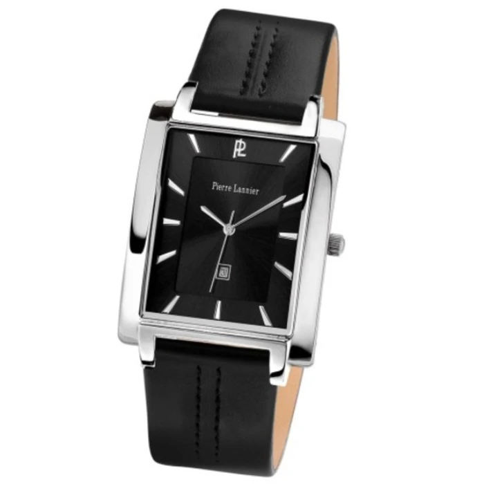 Мъжки ръчен часовник с кварцов механизъм - корпус от Стомана - Естествена кожа - цвят Черен Черен