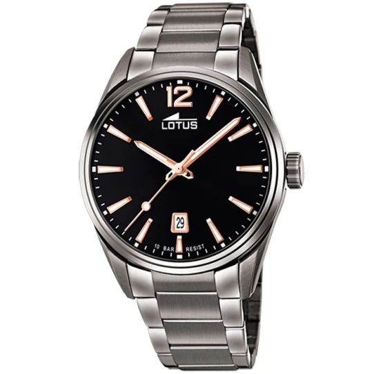 Мъжки ръчен часовник с кварцов механизъм - корпус от Стомана - Стоманена верижка - цвят Черен Розово Злато