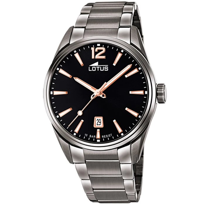 Мъжки ръчен часовник с кварцов механизъм - корпус от Стомана - Стоманена верижка - цвят Черен Розово Злато