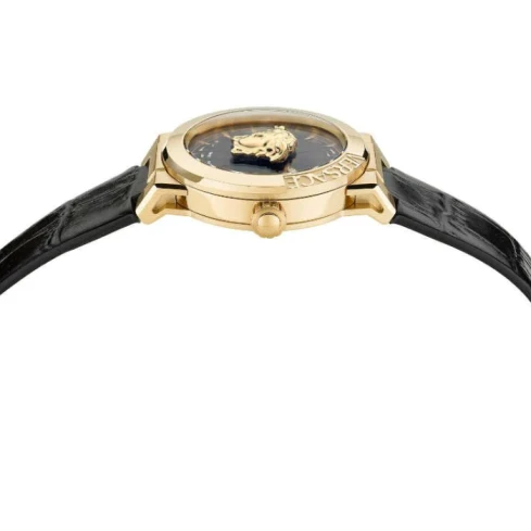 Дамски ръчен часовник с кварцов механизъм - корпус от Стомана - Естествена кожа - цвят Черен Черен