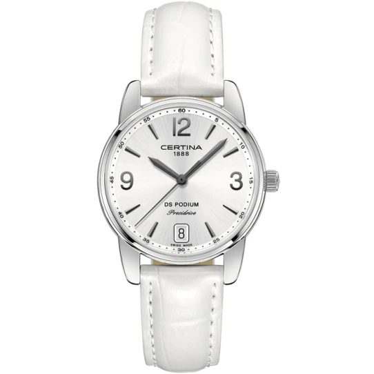 Дамски ръчен часовник с кварцов механизъм - корпус от Стомана - Естествена кожа - цвят Сребрист Бял